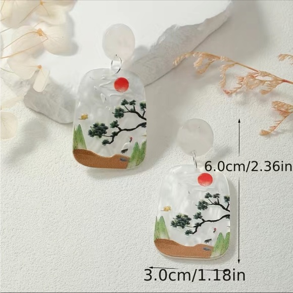 Geometric Nature Scene Acrylic Drop Earrings - Picture 4 of 6